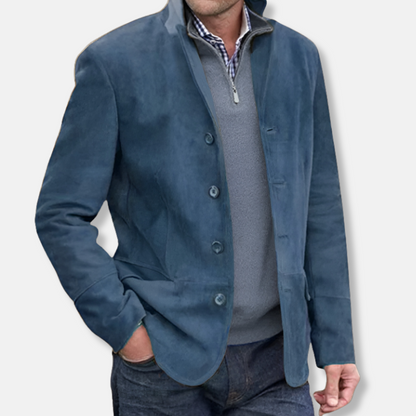 Herrjacka – Regular Fit – Lyxigt Tyg – Ståkrage – Knappar – Vintage Stil