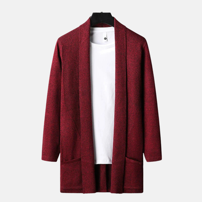 Herrkofta – Slim Fit – Stickad – Öppen Front – Lång Ärms – Med Fickor