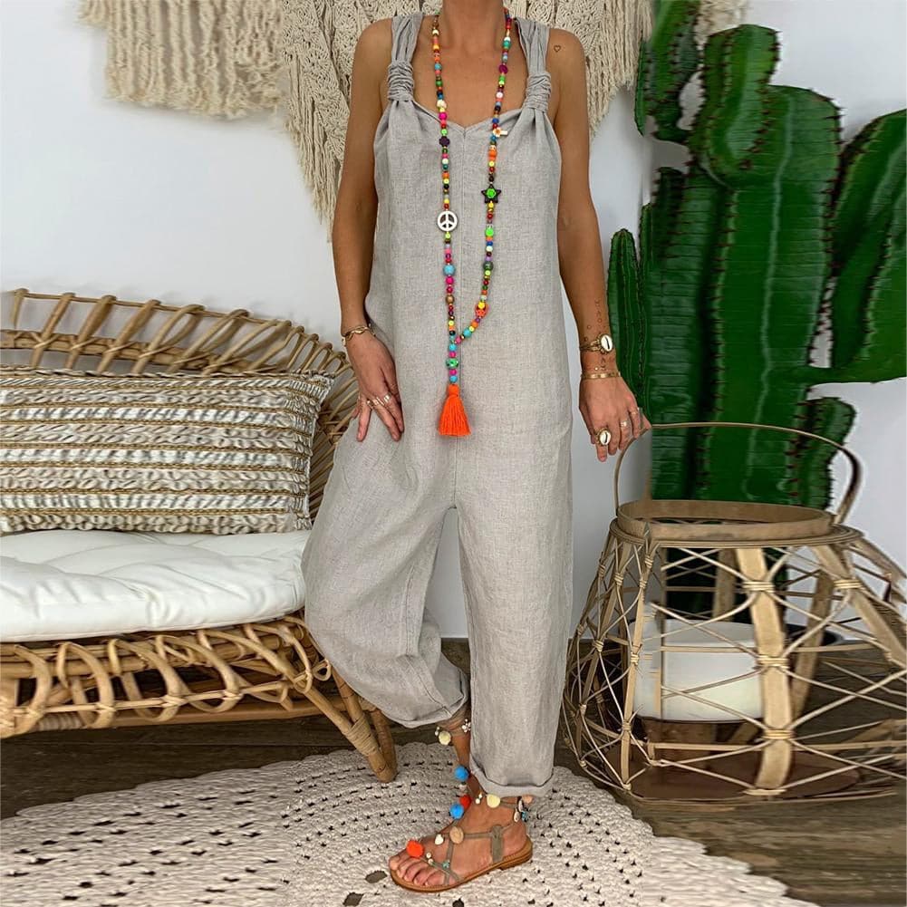 Dam Jumpsuit – Avslappnad Passform – Andningsbar Mix – Öppen Rygg – Knytband