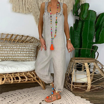 Dam Jumpsuit – Avslappnad Passform – Andningsbar Mix – Öppen Rygg – Knytband