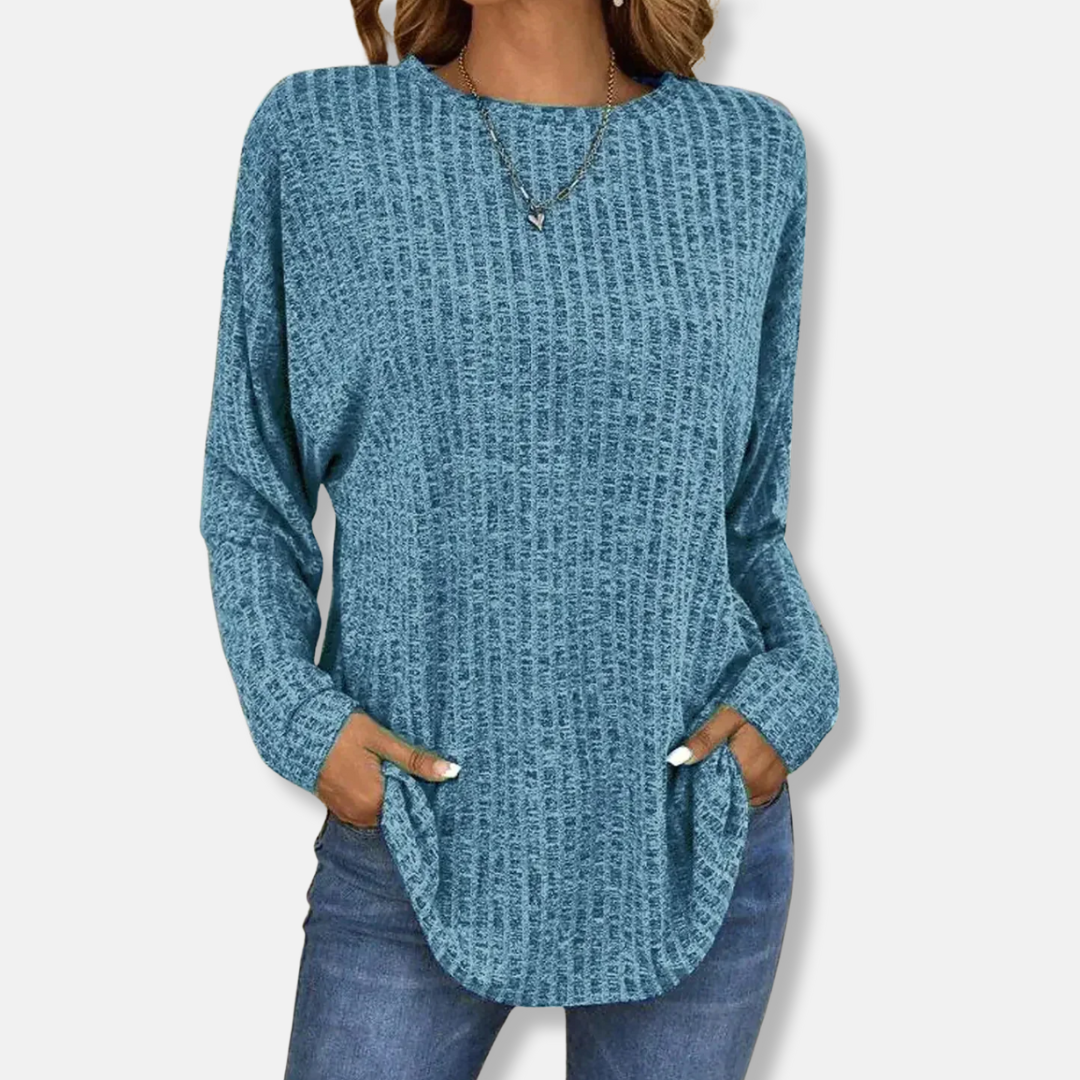 Damtröja med Långa ärmar – Avslappnad Passform – Ribbad Struktur – Rund Hals