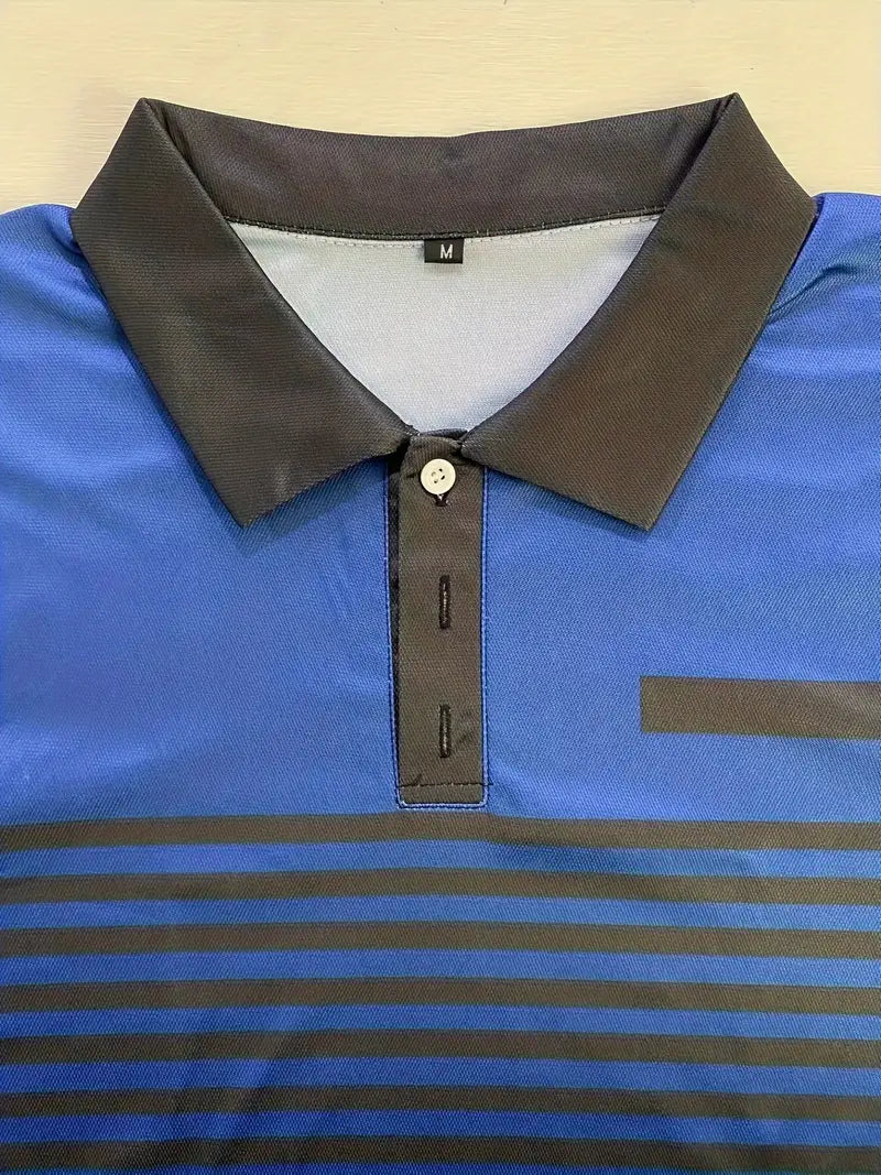 Herr Pikétröja - Randig Design - Slim Fit - Kortärmad Andas Komfort