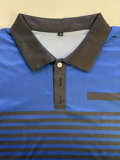 Herr Pikétröja - Randig Design - Slim Fit - Kortärmad Andas Komfort