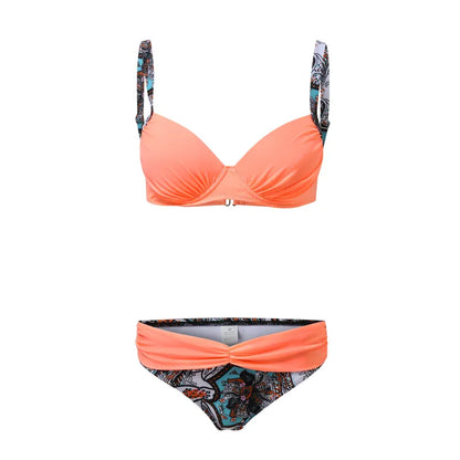 Dam Bikini Set – Stödjande Passform – Rynkad Byst – Låg Midja – Mönstrade Detaljer