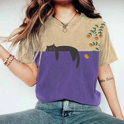 Dam T-shirt - Kortärmad - Rund Hals - Grafiskt Tryck - Bekväm Vardagsstil
