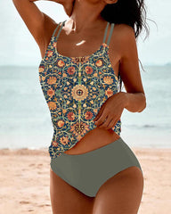 Dam Bikini Set – Tankini Top – Modest Passform – Stretchig Andningsbar Mix – Dubbel Axelband