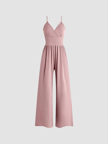 Damtopp Jumpsuit – Ärmlös med Smala Axelband – V-ringning – Vida Ben – Elegant Passform