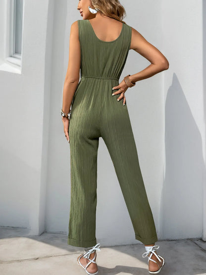 Damjumpsuit - Ärmlös med knappar framtill - Dragsko i midjan - Avslappnad chic