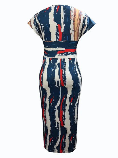 Damklänning - Figurnära Midi - V-ringning - Ärmlös Patchwork Denim Look