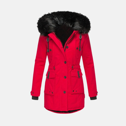 Damjacka – Figursydd Passform – Vattentät – Huva med Fuskpäls – Medellång
