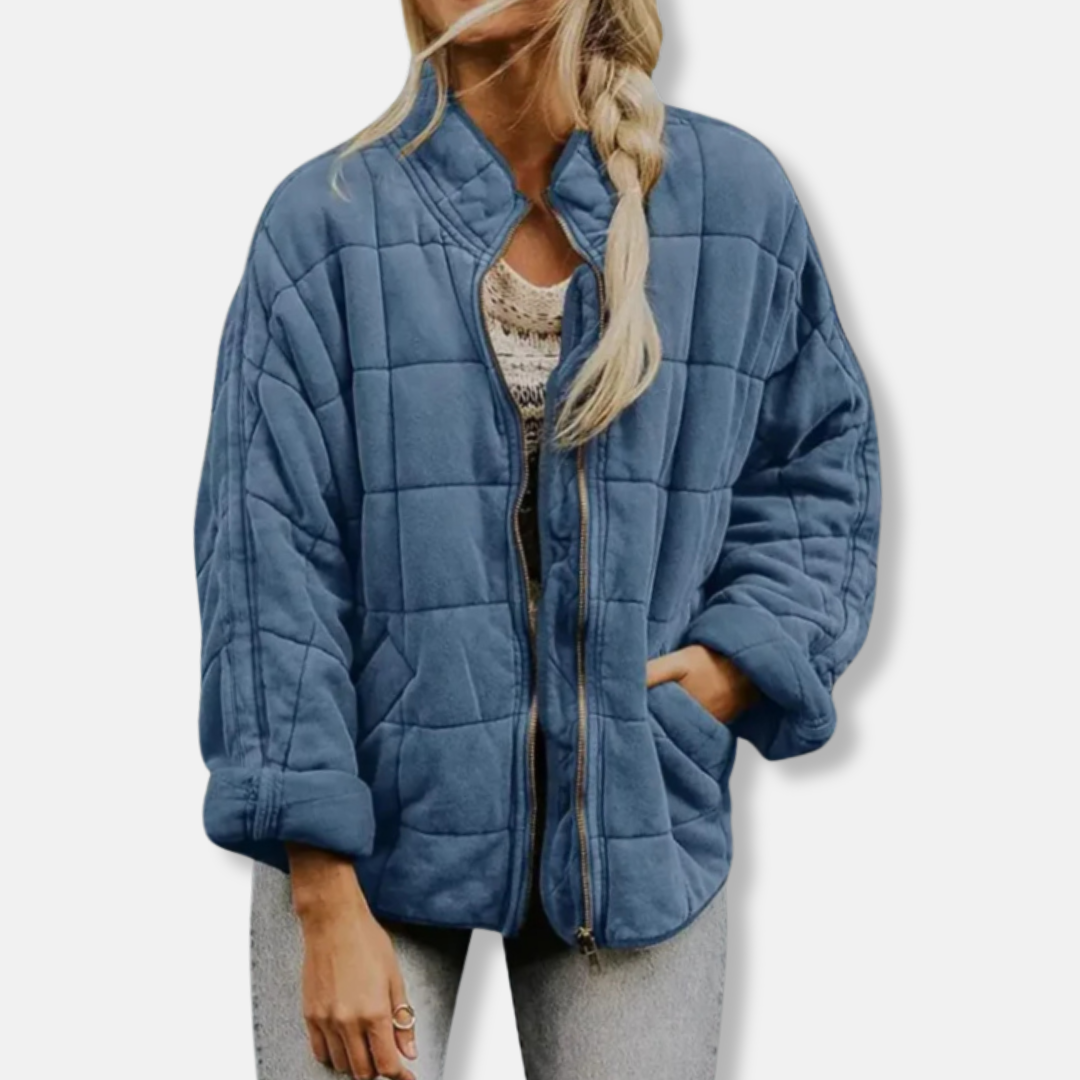 Dam Quilted Jacka – Oversized Passform – Ståkrage – Hellång Dragkedja – Lång Ärmar