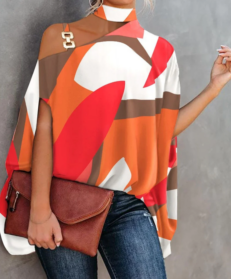 Damtop – Off-Shoulder – Avslappnad Passform – Asymmetrisk Halsringning – Lätt Tyg