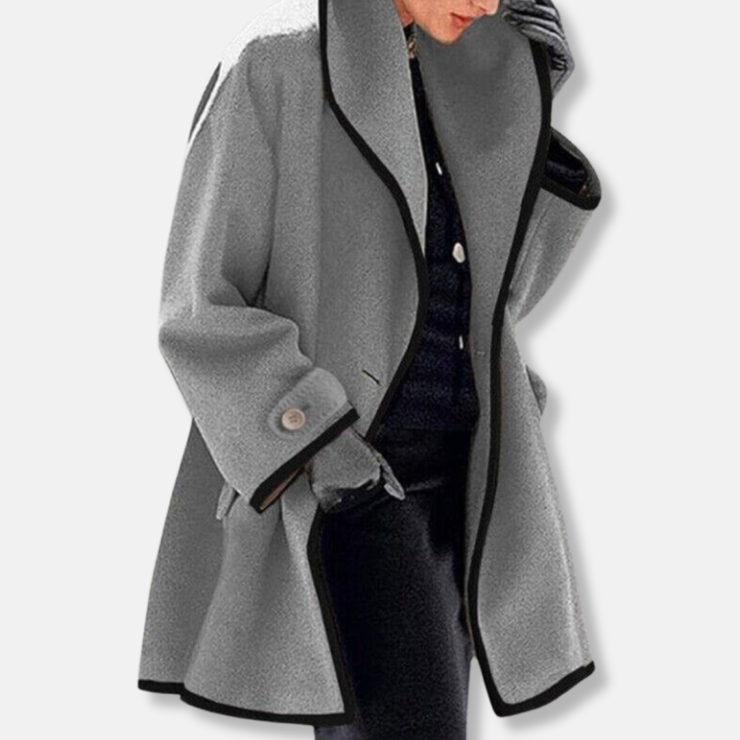 Amelia Ullkappa Avslappnad Passform | Kontrastkant Knäppning Damkappa