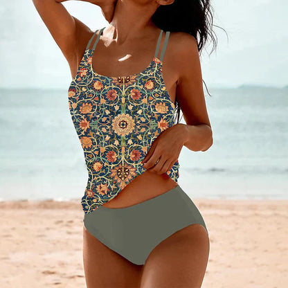Dam Tankini Set – Avslappnad Passform – Dubbel Axelrem – Andningsbart Material – Hel Täckning