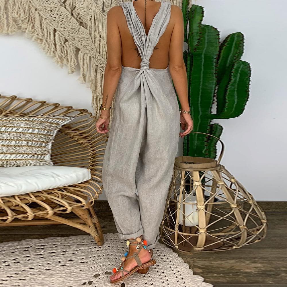 Dam Jumpsuit – Avslappnad Passform – Andningsbar Mix – Öppen Rygg – Knytband