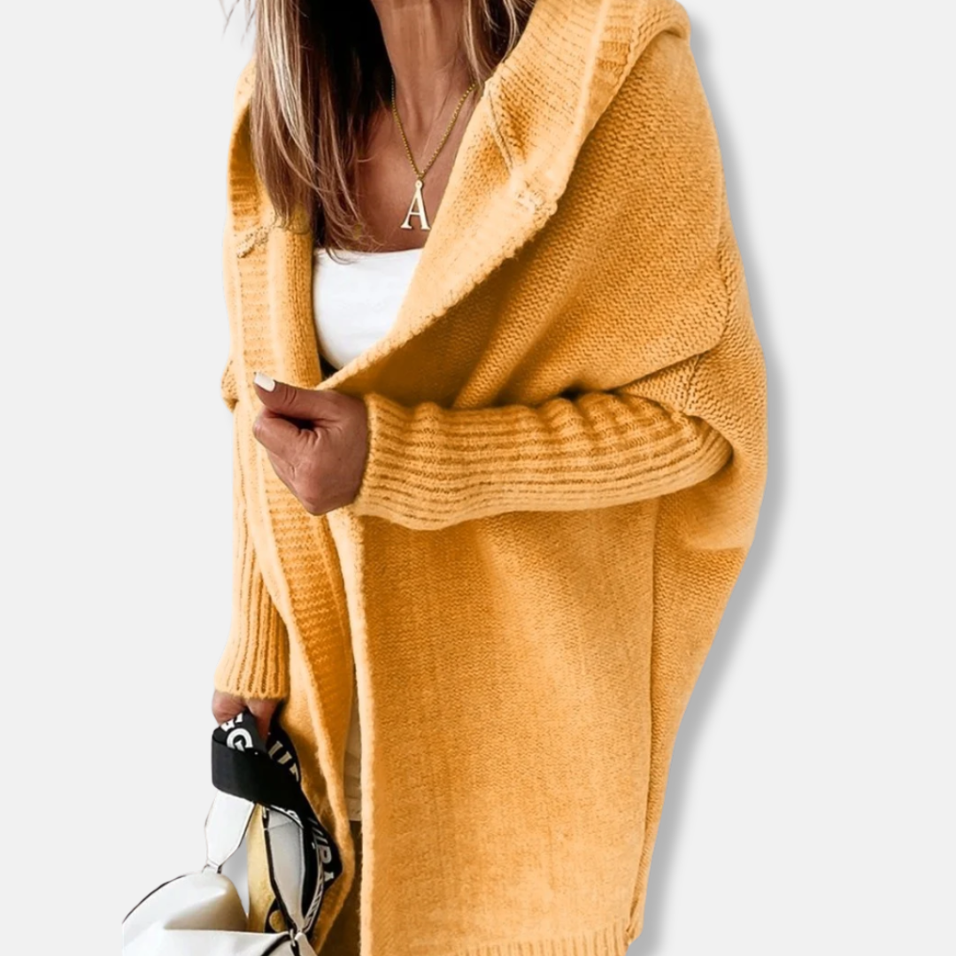 Dam Jacka – Oversize Passform – Stickad – Huva – Öppen Front – Ribbad Mudd