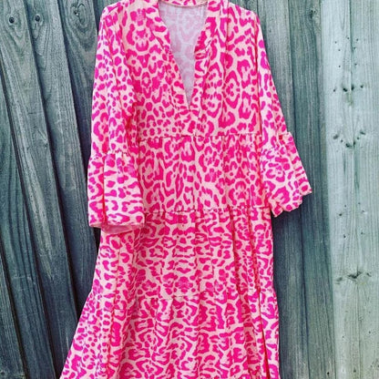 Fleur - Ibiza mode snygg leopardklänning för damer