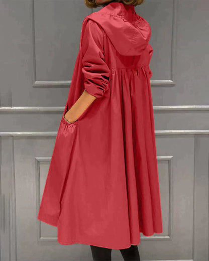 Damjacka – Vattentät – Avslappnad Passform – Knälång – Huva – Lång Ärmslut – Dragkedja