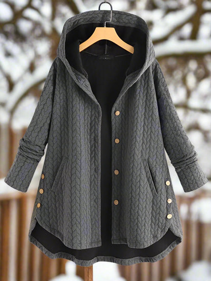 Damjacka – Oversize Passform – Quiltad Struktur – Huva – Asymmetrisk Kant