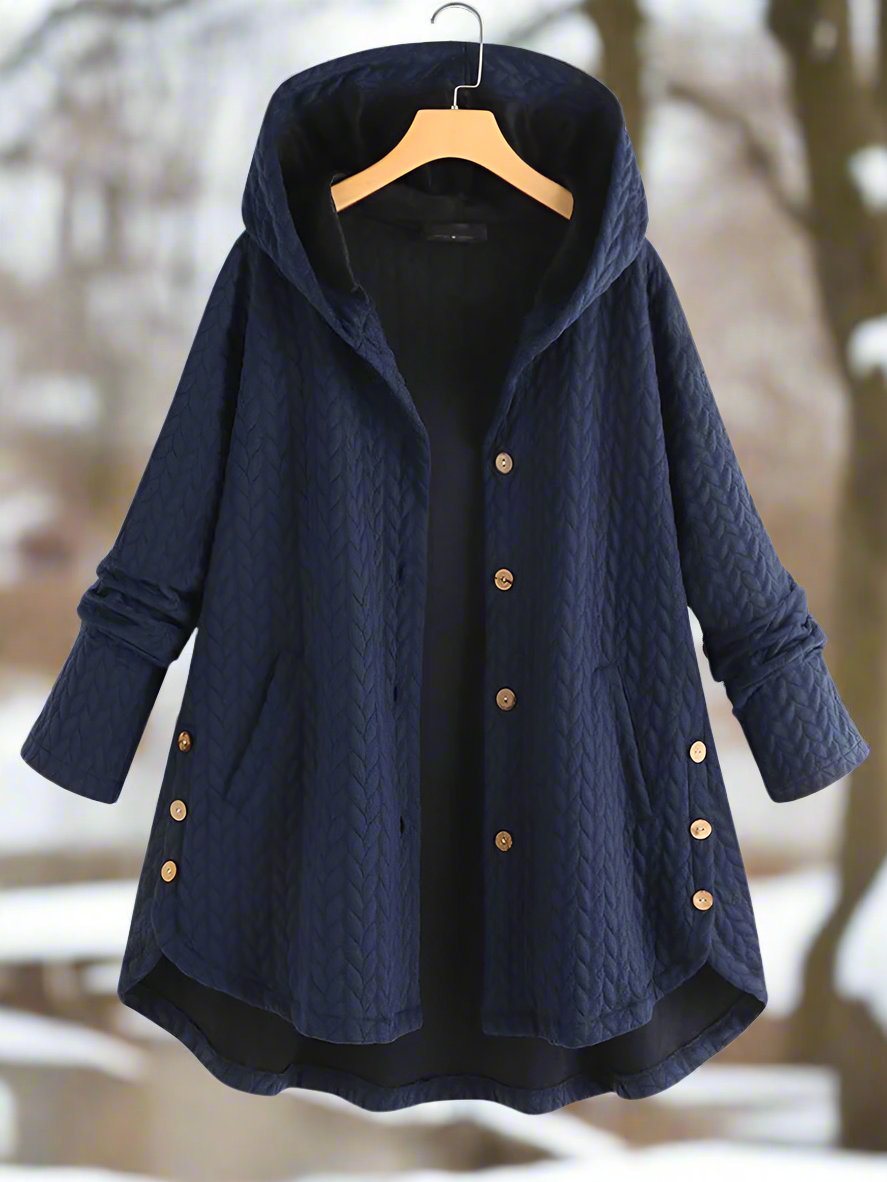 Damjacka – Oversize Passform – Quiltad Struktur – Huva – Asymmetrisk Kant