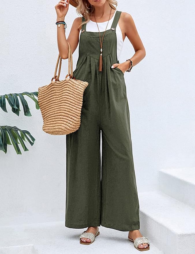 Dam Jumpsuit – Vida Ben – Justerbara Axelband – Luftig Bomull-Lin – Avslappnad Passform