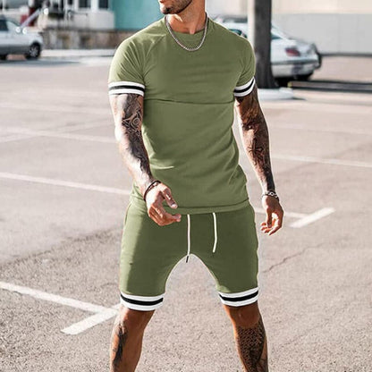 Herr Set – Kortärmad T-shirt & Shorts – Slim Fit – Andningsbart – Sportig Design