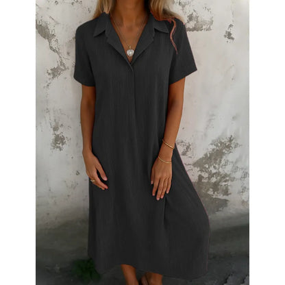 Damklänning midi – Avslappnad passform – Knappstängning – Naturliga fibrer