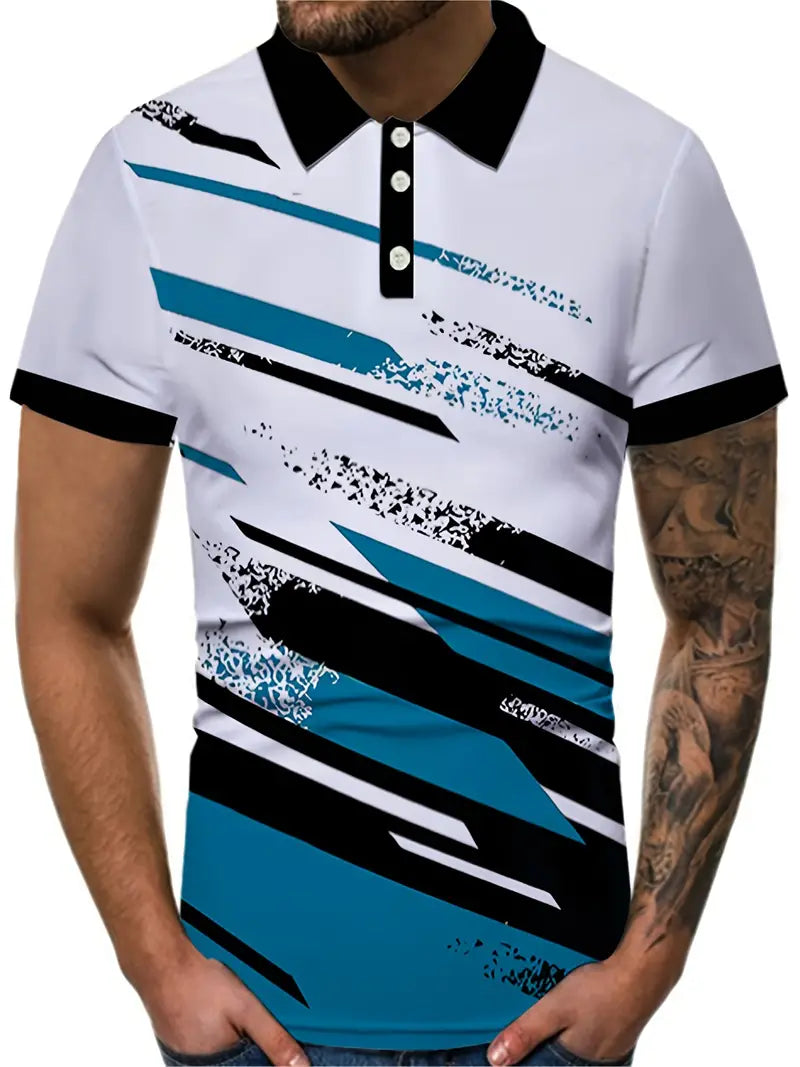 Herr Pikétröja - Kortärmad - Geometriskt Mönster - Andas Bekvämt Casual