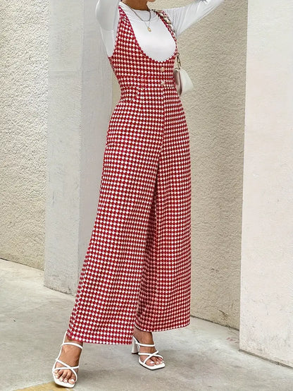 Dam Jumpsuit – Houndstooth Mönster – Vida Ben – Knappar – Figurnära Passform