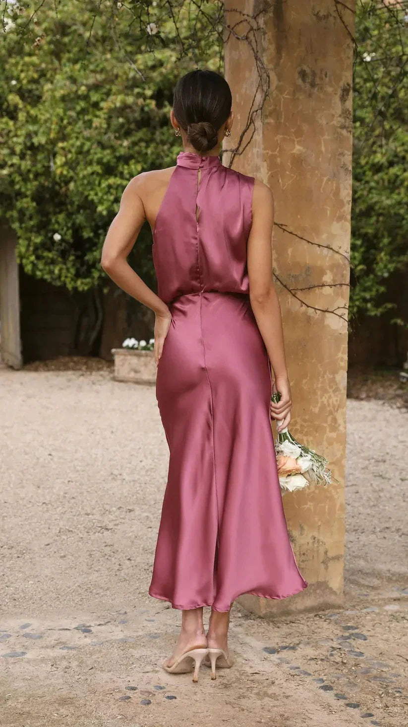 Klänning för Dam - One-Shoulder Asymmetrisk Design - Elegant Satinfinish - Midi-Längd