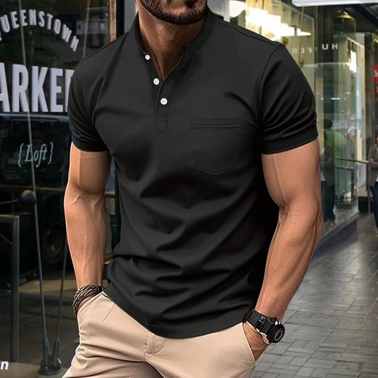 Herrpikétröja – Slim Fit – Mjukstickad – Halvkrage – Kort Ärm – Bröstficka