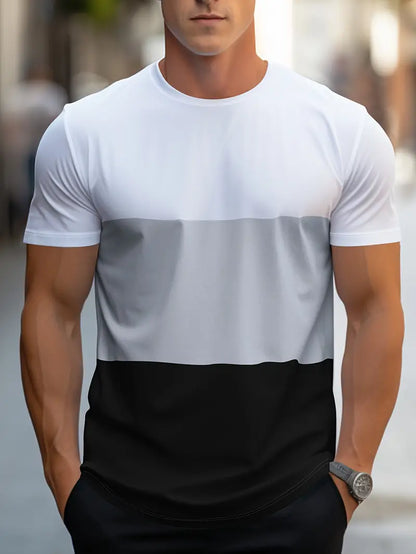 Herr T-shirt - Färgblock Design - Regular Fit - Kortärmad - Rund Hals