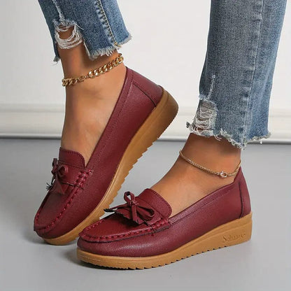Damskor Moccasiner - Äkta Läder - Klassisk Design med Rosett - Bekväma & Halkfria