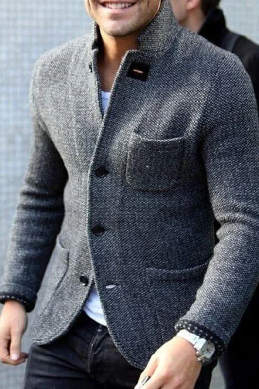 Herrblazer – Slim Fit – Skräddad Siluett – Tweedliknande Tyg – Notchslag