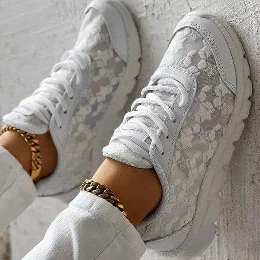 Dam Sneakers – Ergonomisk Passform – Andningsbart Mesh – Snörning – Dämpad Sula