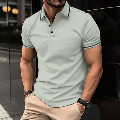 Herrpikétröja – Slim Fit – Mjukstickad – Ribbad Krage – Kort Ärm Vardagsstil
