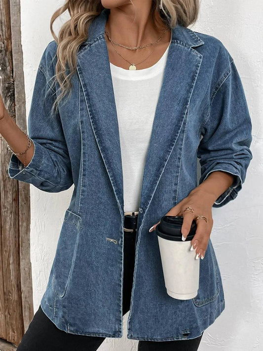 Dam Shawljacka – Avslappnad Passform – Lång Ärms – Öppen Front – Denimkänsla