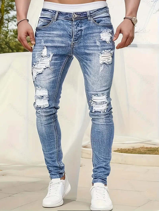Herrjeans – Skinny Fit – Rippade Knän – Stretchig Denim - Vardagsstil