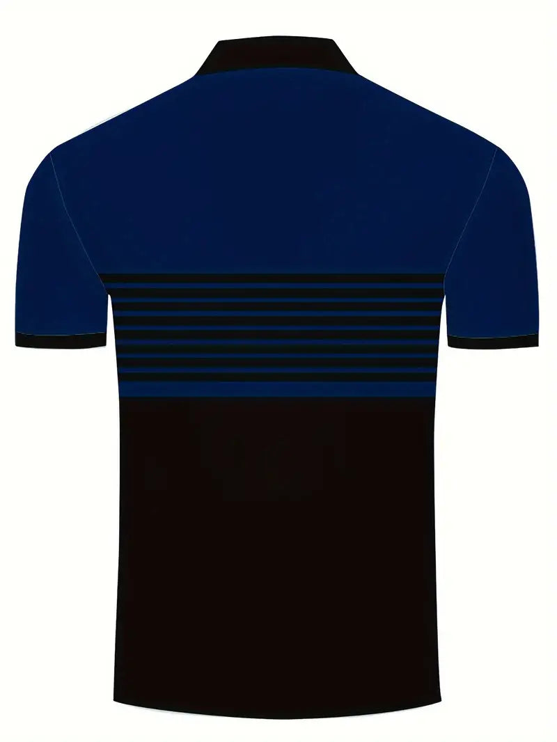 Herr Pikétröja - Randig Design - Slim Fit - Kortärmad Andas Komfort