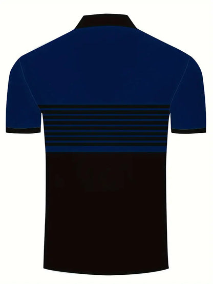 Herr Pikétröja - Randig Design - Slim Fit - Kortärmad Andas Komfort