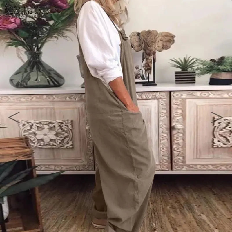 Damjumpsuit - Overall med justerbara remmar - Avslappnad passform - Avslappnad stil