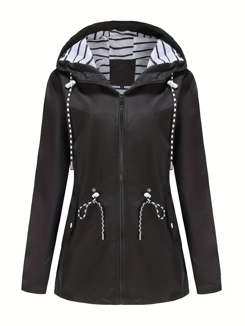 Damjacka – Vattentätt Tyg – Figursydd Passform – Justerbar Midja – Huva med Dragsko