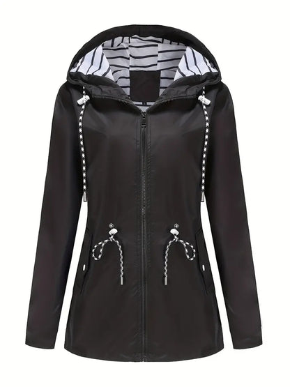 Damjacka – Vattentätt Tyg – Figursydd Passform – Justerbar Midja – Huva med Dragsko