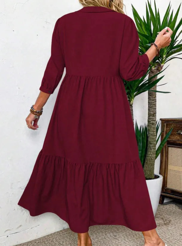 Damklänning - Vinröd knäppt - Layered Maxiklänning