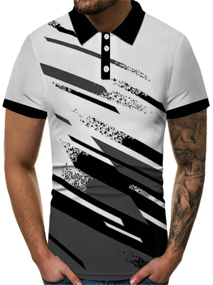 Herr Pikétröja - Kortärmad - Geometriskt Mönster - Andas Bekvämt Casual