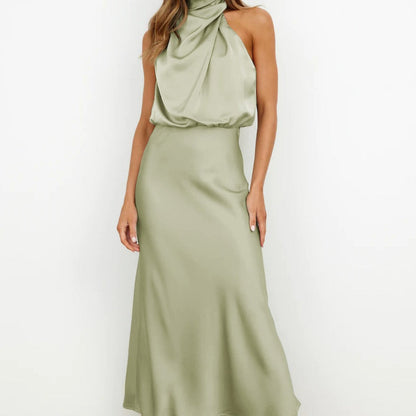 Klänning för Dam - One-Shoulder Asymmetrisk Design - Elegant Satinfinish - Midi-Längd