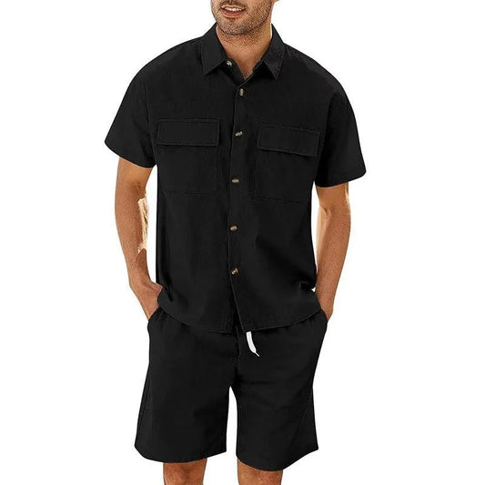 Herrset med skjorta och shorts – avslappnad passform – kort ärm – andningsbar design