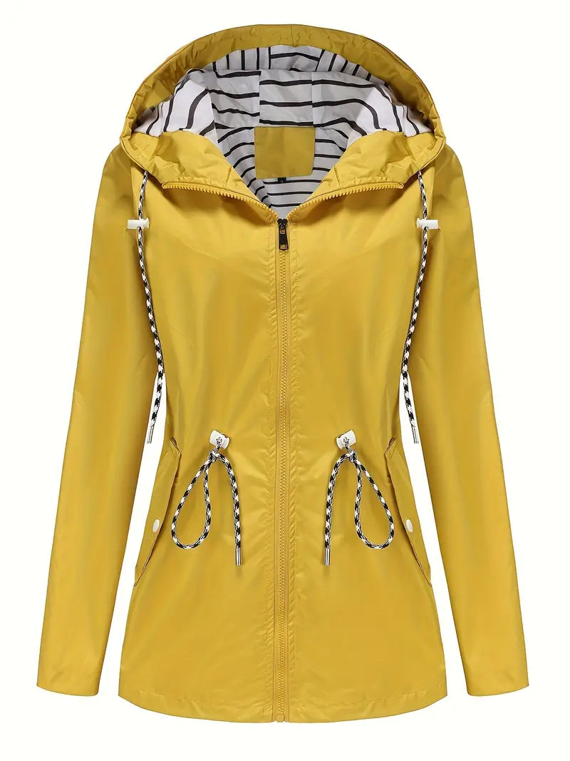 Damjacka – Vattentätt Tyg – Figursydd Passform – Justerbar Midja – Huva med Dragsko