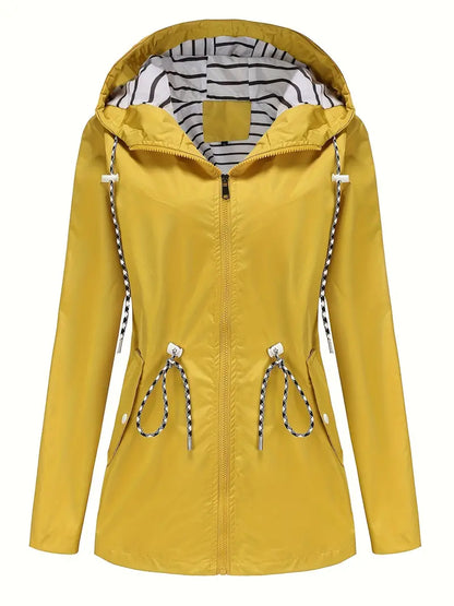 Damjacka – Vattentätt Tyg – Figursydd Passform – Justerbar Midja – Huva med Dragsko