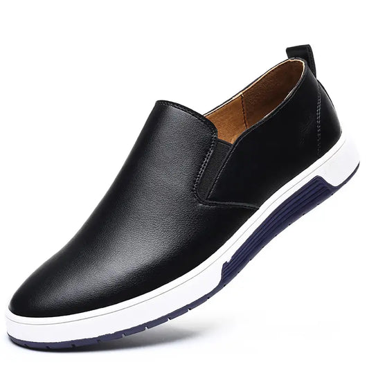 Herr Slip-on Skor - Läderimitation - Elastiska Paneler - Gummisula - Bekväm Casual